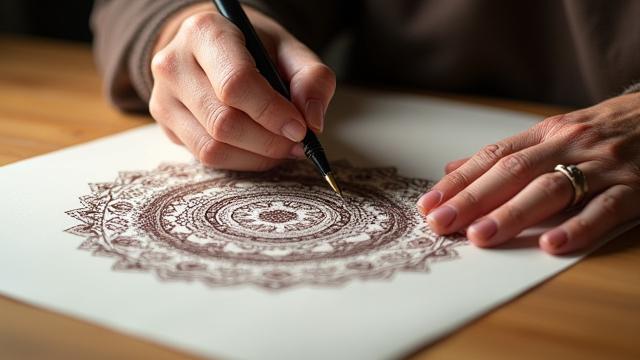 만다라 패턴을 정성스럽게 그리고 있는 손