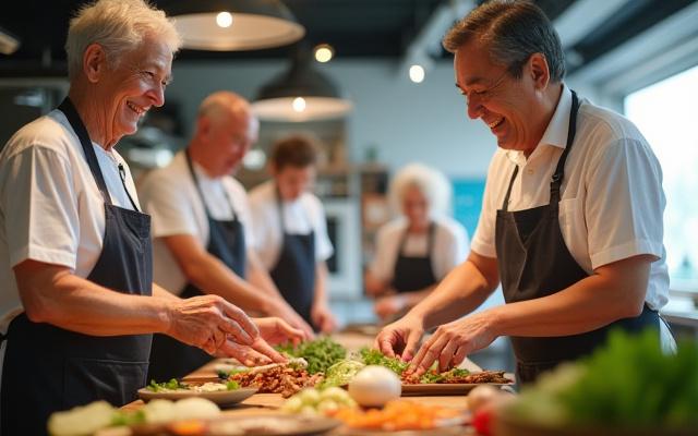외국인들이 함께 불고기와 잡채를 만드는 즐거운 모습